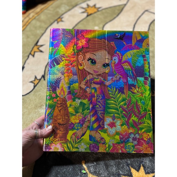 Lisa Frank Binder School Office Supply Holographic Girl Parrot Tiki Torch - Picture 1 of 5